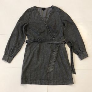 Who What Wear M Dress Grey Denim long sleeve Wrap strap zipper pockets Excellent